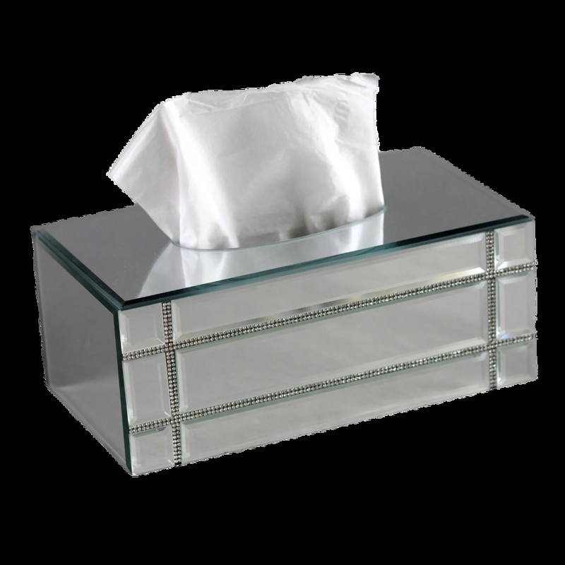 Rhinestone Rectangular Tissue Cover with Tiered Mirrored Panels