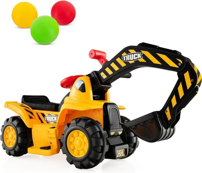 Ride-on Excavator featuring Articulated Scoop Bucket and Control Levers