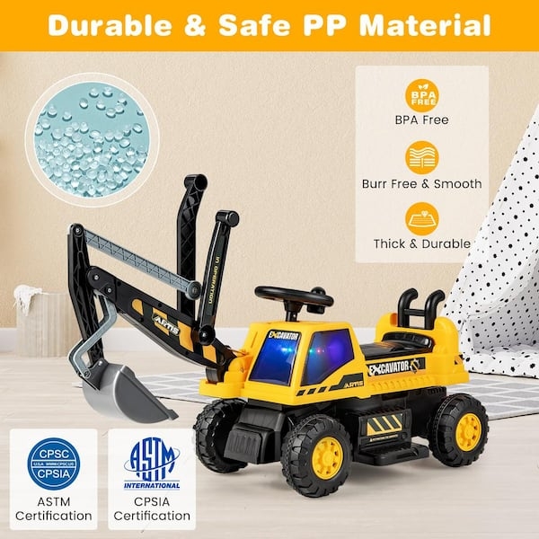 Ride-on Excavator featuring Built-in Lights and Safety Certified Material