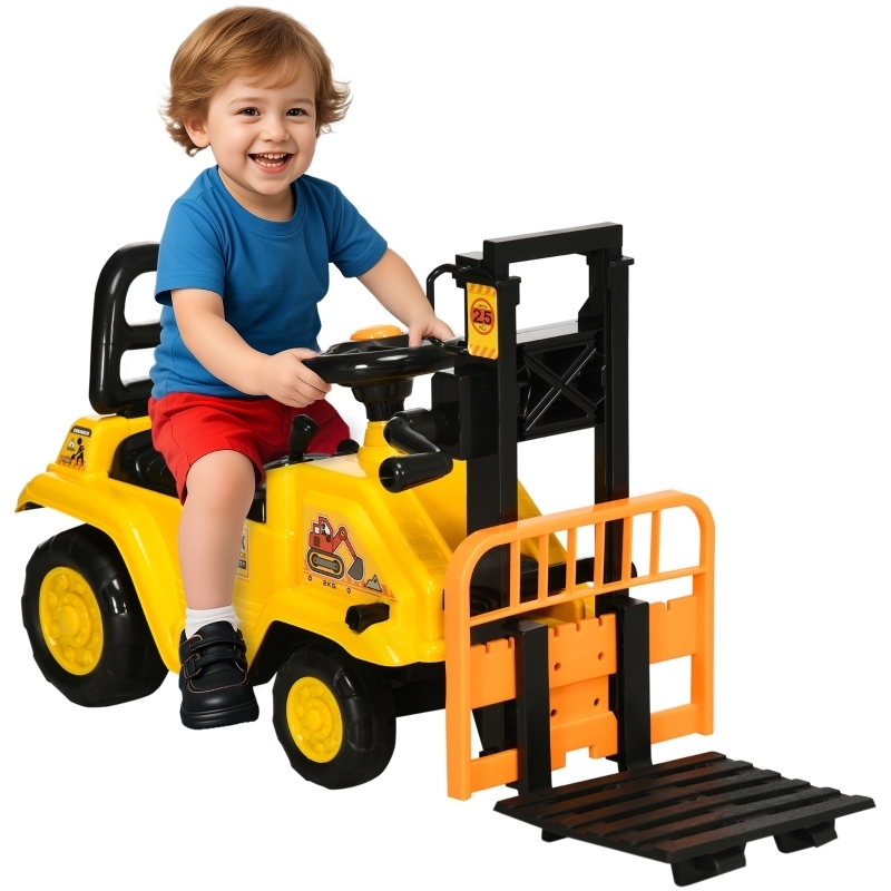 Ride-on Forklift with Manual Lift Crank and Protective Front Fork Cage