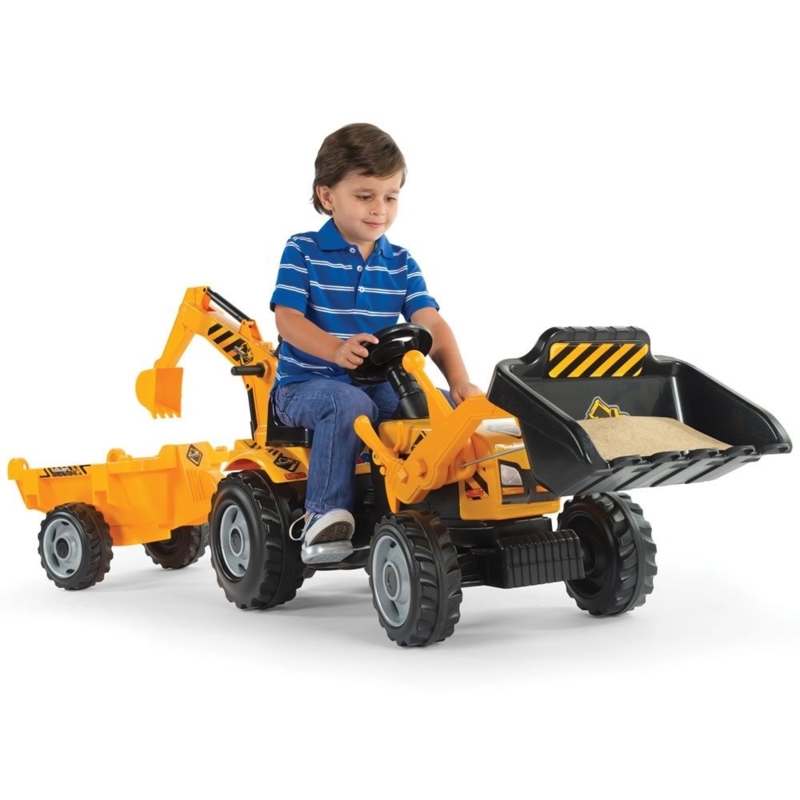 Ride-on Tractor with Dual Digging Attachments and Detachable Trailer