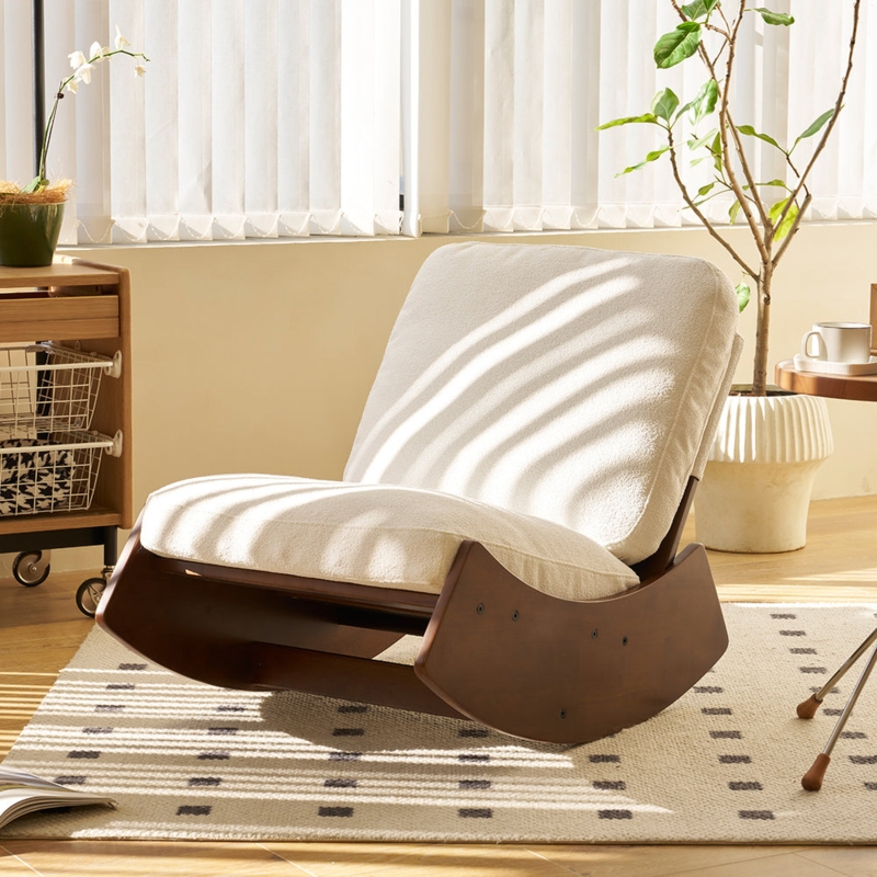Rocking Chair with Low Profile Frame and Textured Boucle Cushions