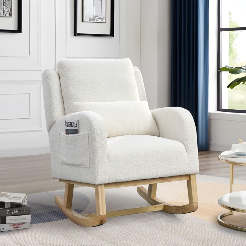 Rocking Chair with Tall Wingback Silhouette and Nubby Boucle Texture