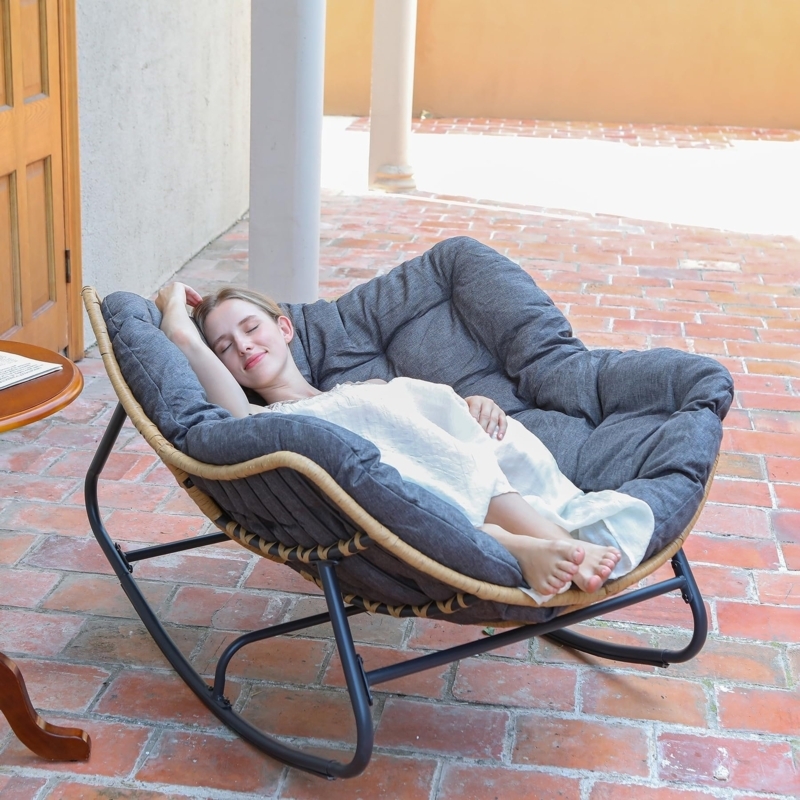 Rocking Papasan Chair, Charcoal Wicker, Metal Frame
