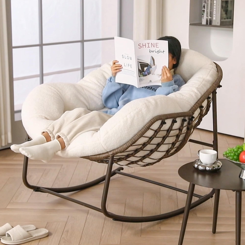 Rocking Papasan Chair, Cozy Sherpa Cushion, Metal Frame