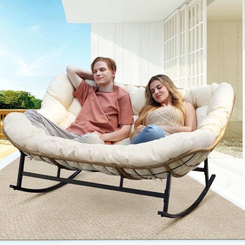 Rocking Papasan Chair, Double Seat, Wicker Shell Frame