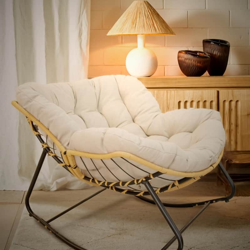 Rocking Papasan Chair, Mixed Material Frame, Sled Base