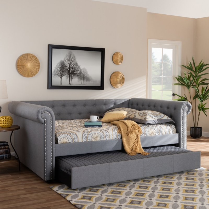 Rolled Arm Daybed with Nailhead Trim and Button Tufting