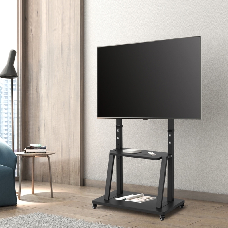 Rolling TV Stand with Dual Shelves, Adjustable Height, Heavy Duty Cart.