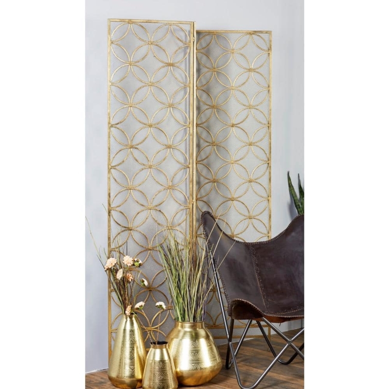 Room Divider Antique Brass Overlapping Circles Mesh Glam Screen