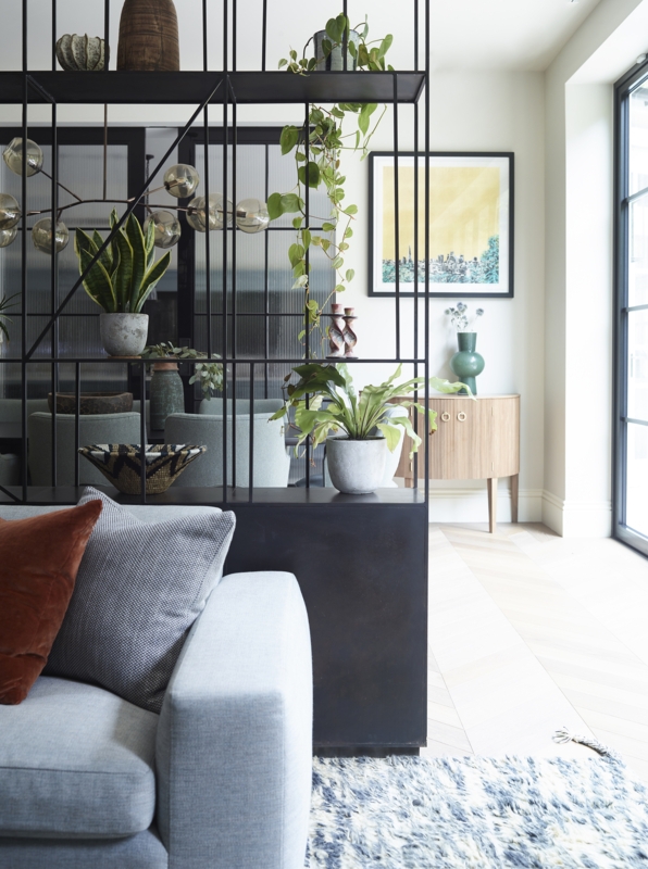 Room Divider: Architectural Grid Zoning Partition in Matte Black Finish