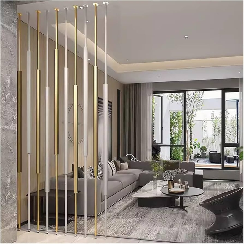 Room Divider Bicolour Metallic Vertical Posts Floor to Ceiling