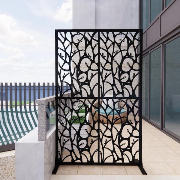 Room Divider Bird Design Laser Cut Freestanding Matte Black