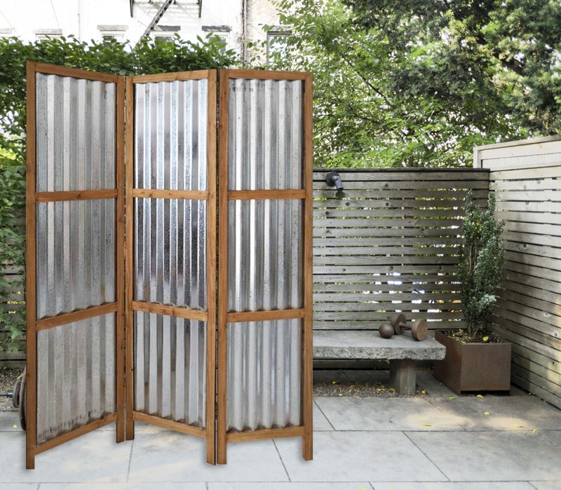 Room Divider Corrugated Galvanized Metal Wood Frame Industrial