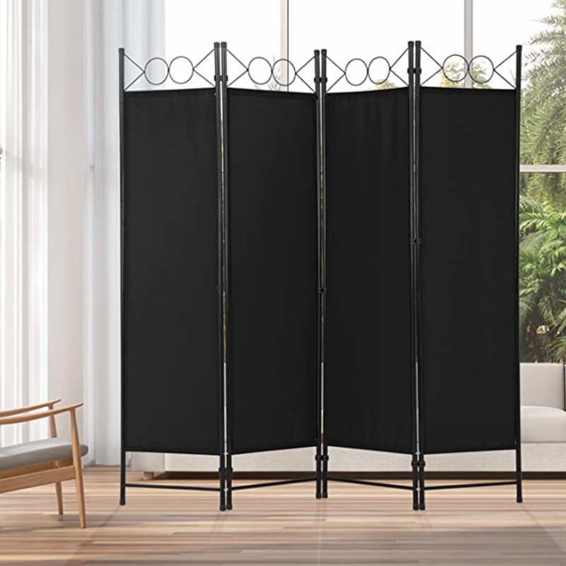 Room Divider Decorative Scrollwork Top Fabric Folding Screen
