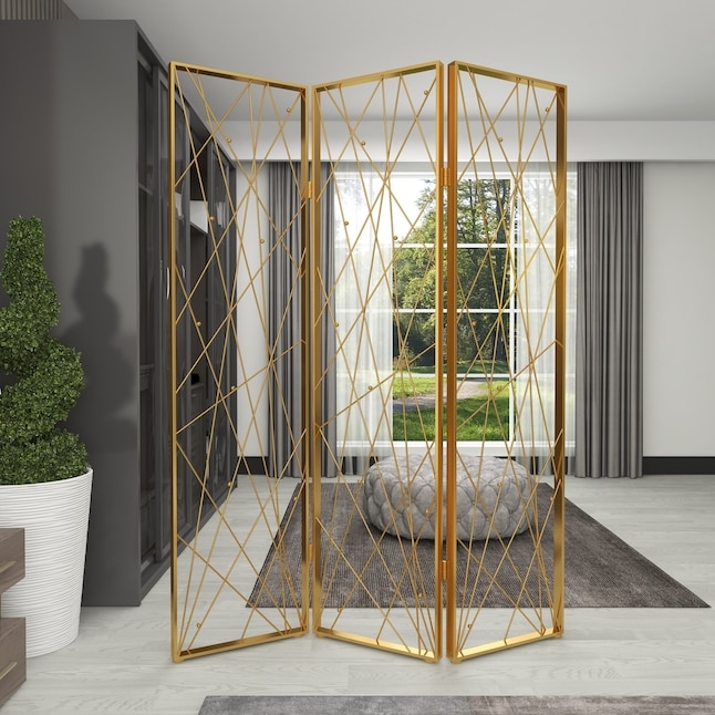 Room Divider Gold Abstract Geometric Spherical Accents Glam