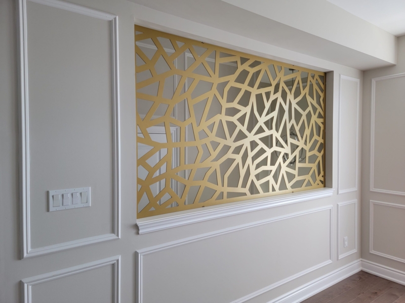 Room Divider Gold Voronoi Pattern Integrated Wall Niche Panel
