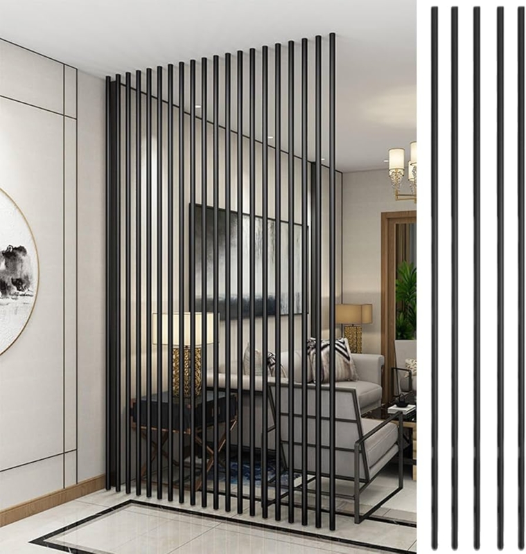 Room Divider Matte Black Vertical Slats Floor to Ceiling Posts
