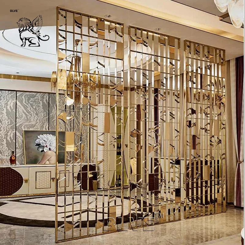 Room Divider Polished Gold Laser Cut Open Work Grid