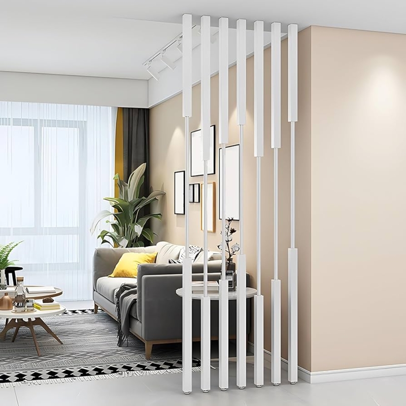 Room Divider White Rectangular Columns Tension Mount Partition
