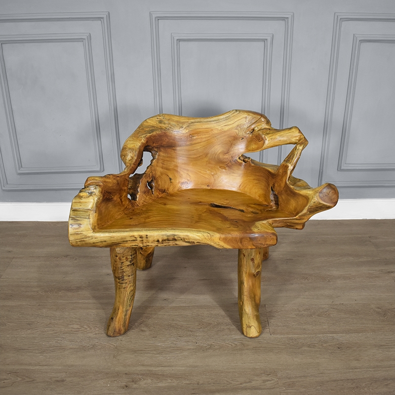 Root Accent Chair: Hand Carved Teak with Gnarled Organic Sculptural Form