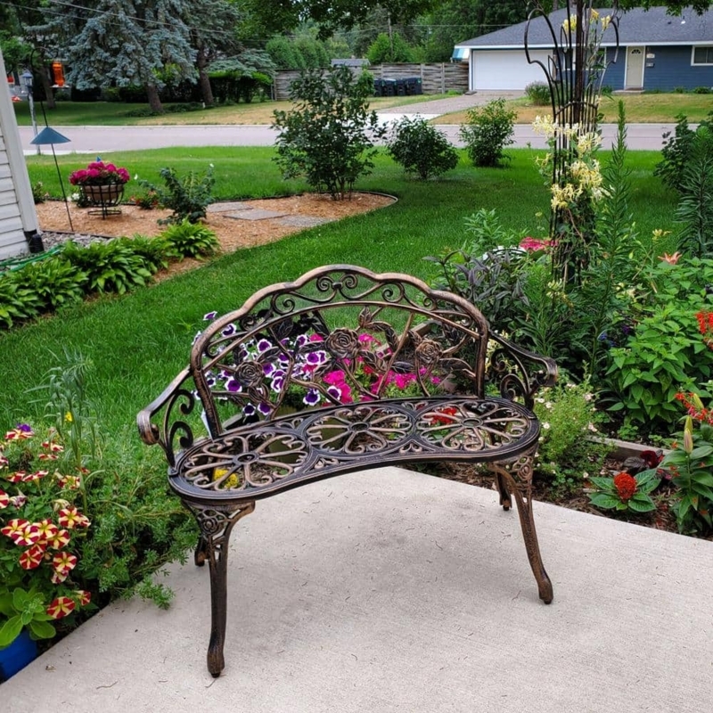 Rose Motif Garden Bench Antique Bronze Filigree Design