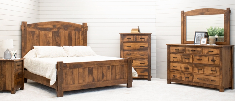 Rough-Sawn Wood Bedroom Set with Exposed Tenon Joinery Details