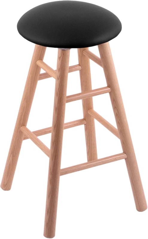 Round Bar Stool with Black Vinyl Seat and Natural Maple Legs