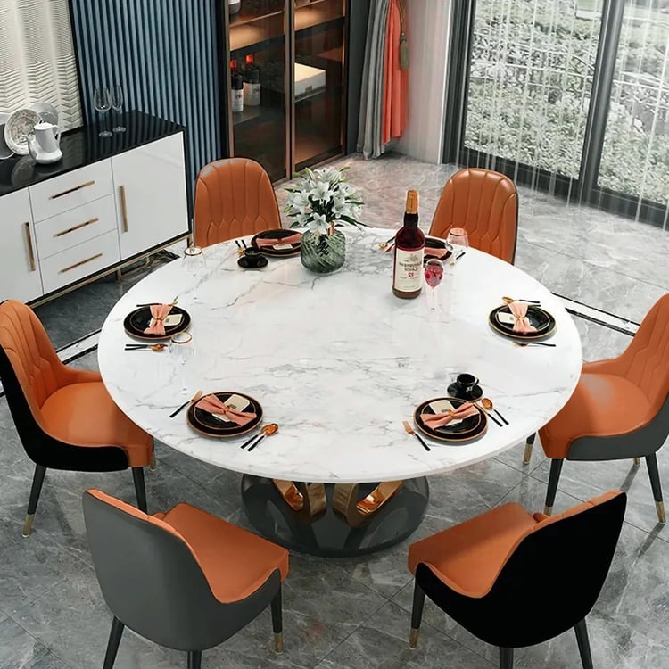Round Dining Table Faux Marble with Interlocking Gold Base