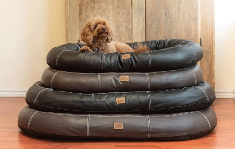 Round Dog Bed with Tiered Stacking and Contrast Stitching