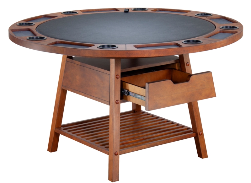 Round Game Table with Integrated Cup Holders and Storage Drawer