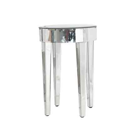 Round Mirrored Martini Table Tapered Square Legs Polished Finish Apron