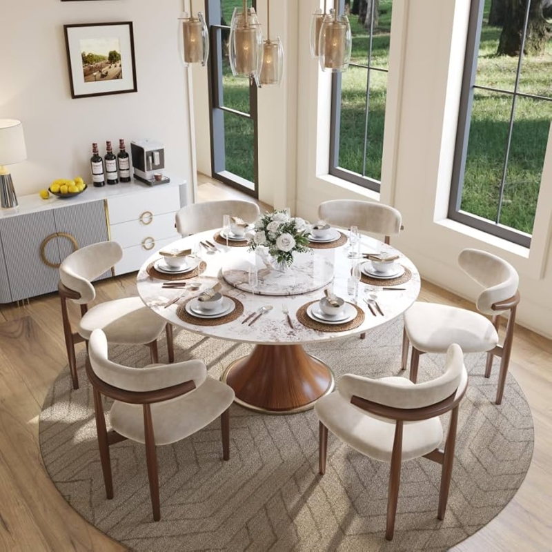 Round Pedestal Dining Table, Sintered Stone with Conical Base