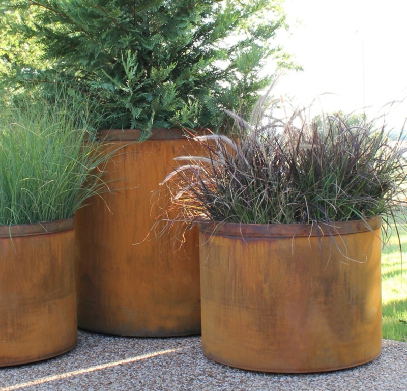 Round Planter Corten Steel Weathered Rust Tiered Set