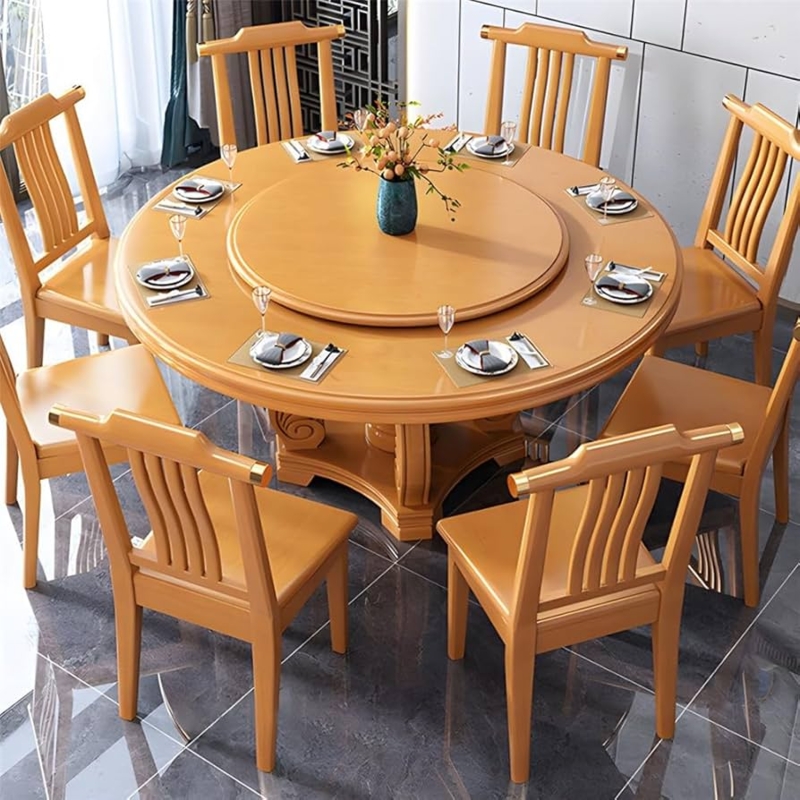 Round Wood Dining Set, Eight Seater with Ornate Carved Pedestal