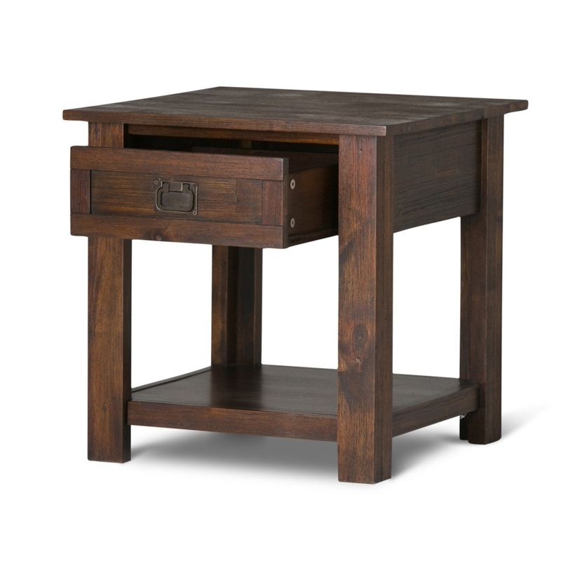 Rustic Brown End Table Recessed Pull Chunky Legs