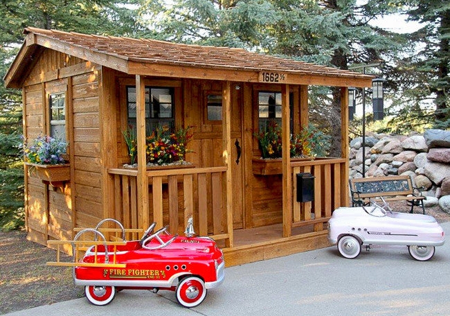 Rustic Cedar Playhouse with Covered Porch & House Numbers