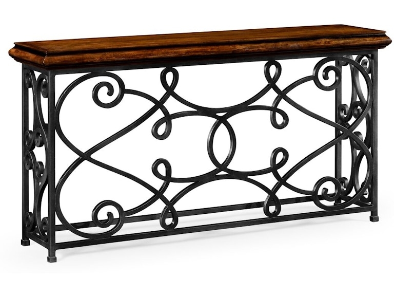 Rustic Console Table with Openwork Frame and Scrollwork Base