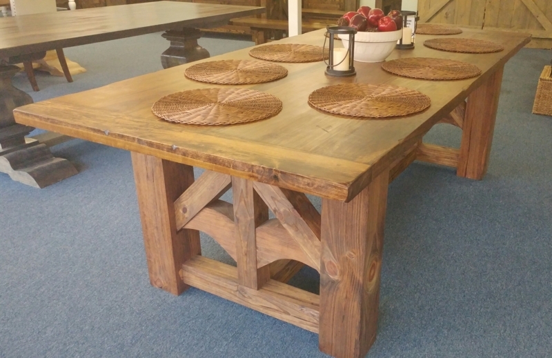 Rustic Craftsman Dining Table Arched Stretcher Base Heavy Timber Build