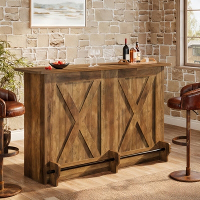 Rustic Farmhouse Home Bar X-Brace Panels Metal Footrest