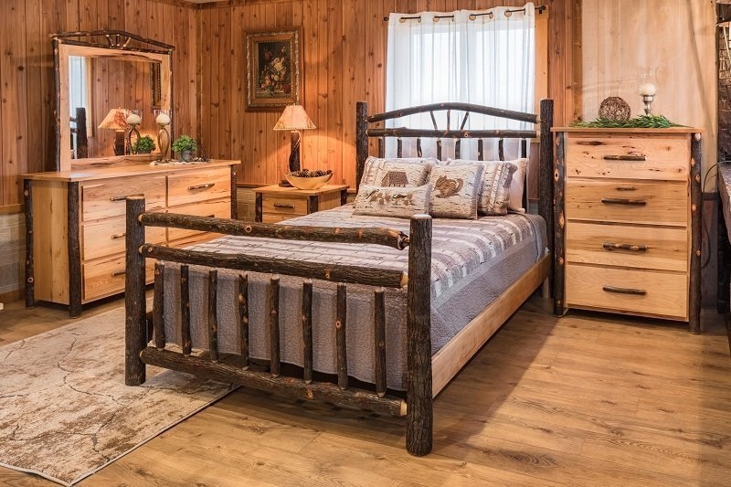 Rustic Hickory Bedroom Set with Log Posts and Unique Branch Handles