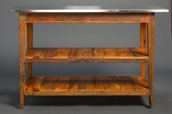 Rustic Industrial Kitchen Island Warm Amber Wood Stainless Top