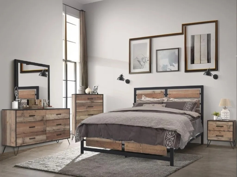 Rustic Industrial Set Weathered Wood Panels Hairpin Metal Legs