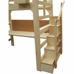 Rustic Loft Bed with Built-in Handrail and Storage Cubbies