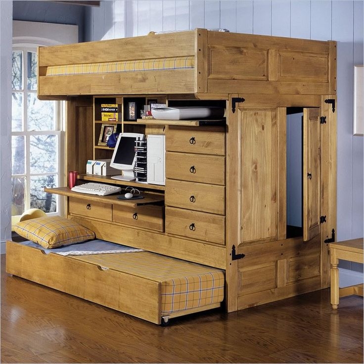 Rustic Mission Style Loft Bed with Closet Nook and Trundle