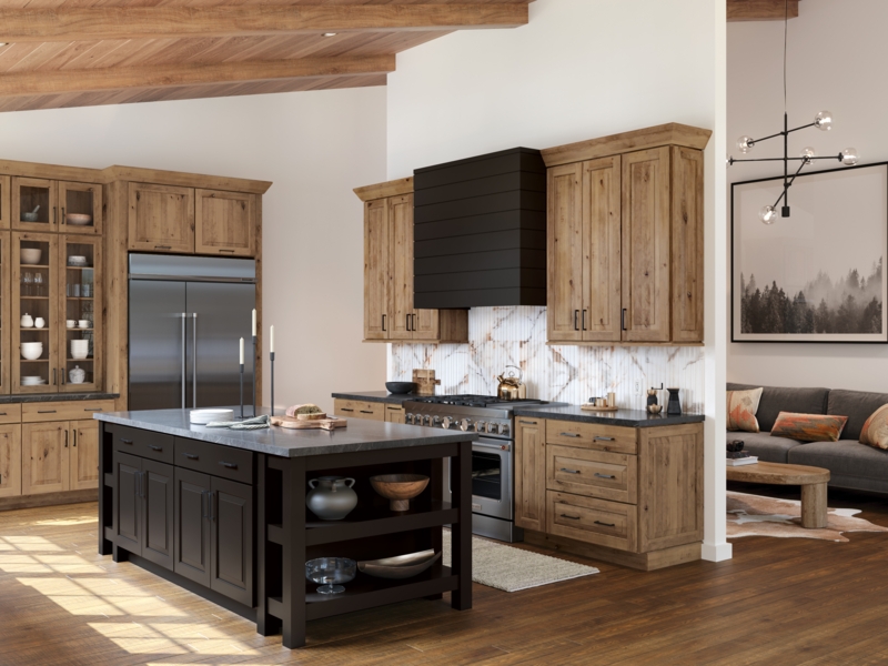 Rustic Modern Kitchen Island Matte Black Open Shelving
