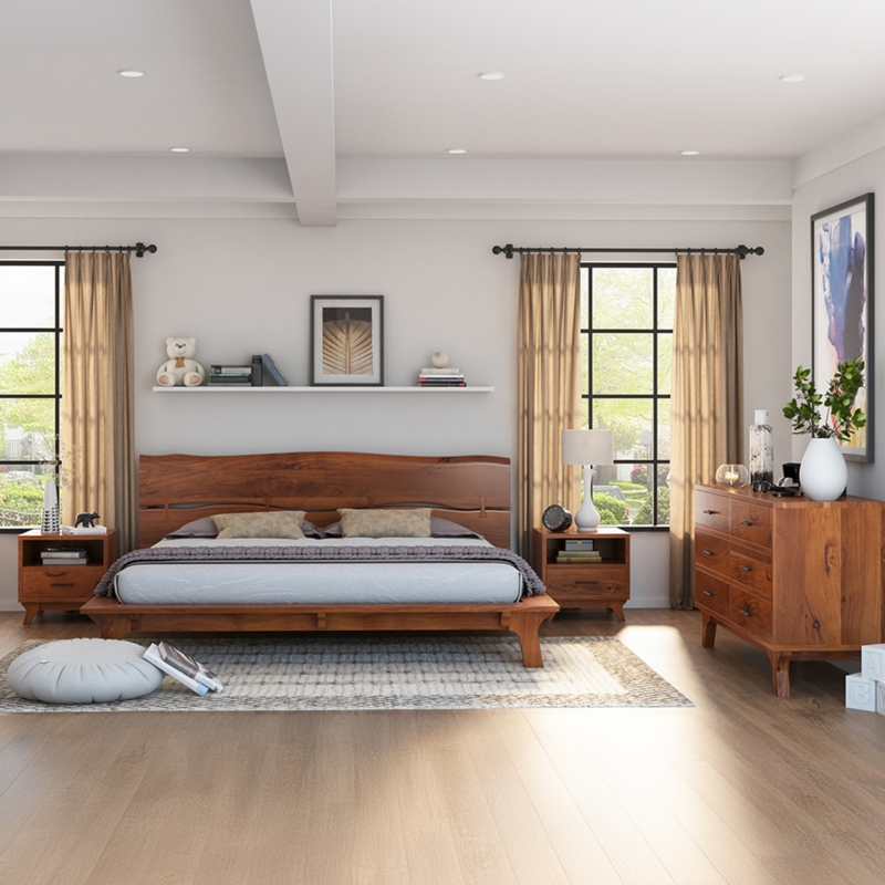Rustic Modern Wood Bed Set featuring Organic Live Edge Headboard