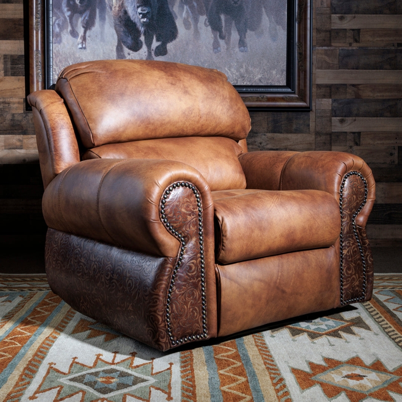 Rustic Nailhead Accent Chair with Tooled Leather Panels