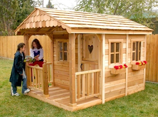 Rustic Outdoor Playhouse with Heart Cutout & Scalloped Trim
