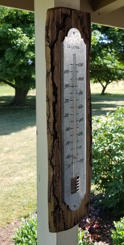 Rustic Outdoor Thermometer Lichtenberg Wood Galvanized Metal Farmhouse